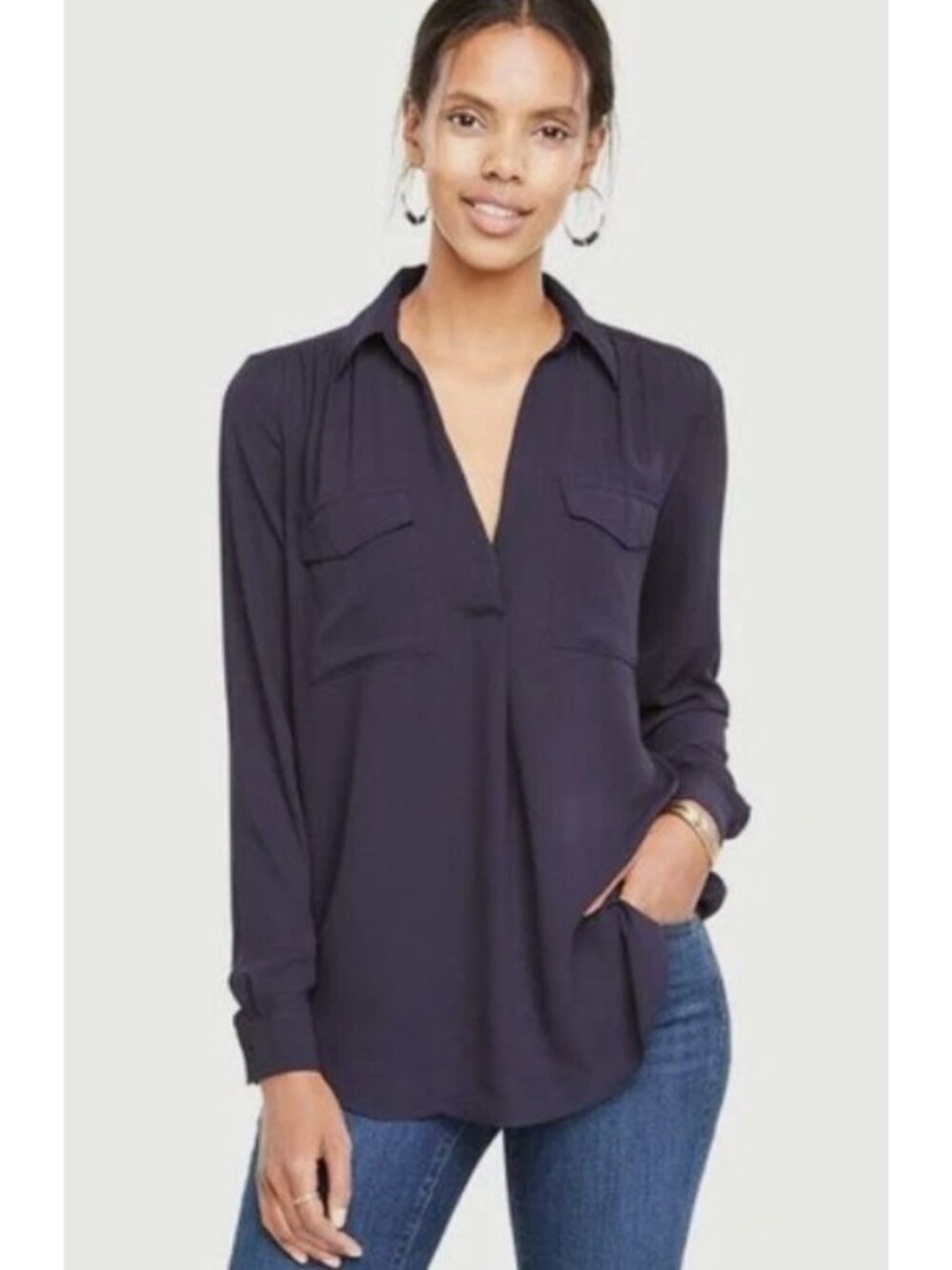 Ann Taylor Factory Camp Shirt in Night Sky Women's Size Small New Without Tags!